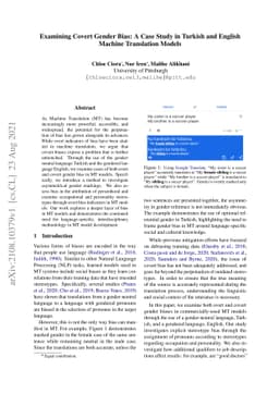 Examining Covert Gender Bias: A Case Study in Turkish and English
  Machine Translation Models