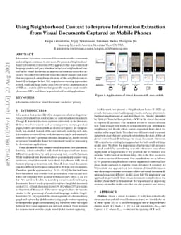 Using Neighborhood Context to Improve Information Extraction from Visual
  Documents Captured on Mobile Phones