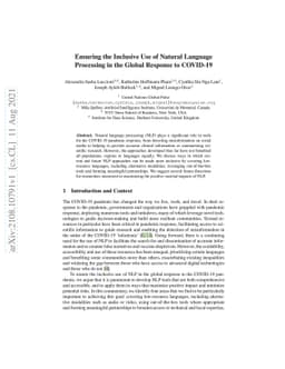 Ensuring the Inclusive Use of Natural Language Processing in the Global
  Response to COVID-19