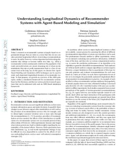 Understanding Longitudinal Dynamics of Recommender Systems with
  Agent-Based Modeling and Simulation