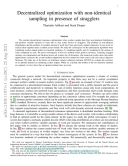 Decentralized optimization with non-identical sampling in presence of
  stragglers