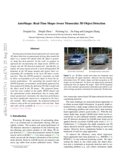 AutoShape: Real-Time Shape-Aware Monocular 3D Object Detection