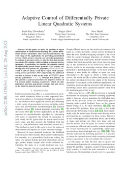 Adaptive Control of Differentially Private Linear Quadratic Systems