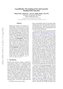 LayoutReader: Pre-training of Text and Layout for Reading Order
  Detection