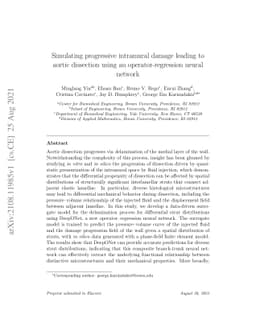 Simulating progressive intramural damage leading to aortic dissection
  using an operator-regression neural network