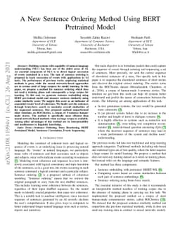 A New Sentence Ordering Method Using BERT Pretrained Model
