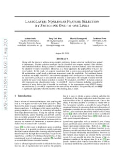 LassoLayer: Nonlinear Feature Selection by Switching One-to-one Links