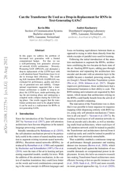Can the Transformer Be Used as a Drop-in Replacement for RNNs in
  Text-Generating GANs?