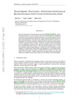 Train Short, Test Long: Attention with Linear Biases Enables Input
  Length Extrapolation