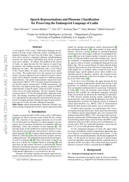Speech Representations and Phoneme Classification for Preserving the
  Endangered Language of Ladin