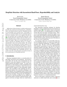 DeepFake Detection with Inconsistent Head Poses: Reproducibility and
  Analysis