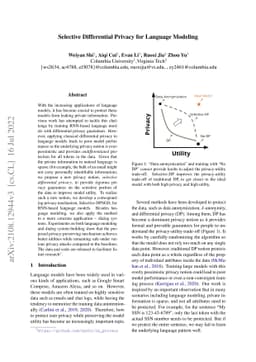 Selective Differential Privacy for Language Modeling