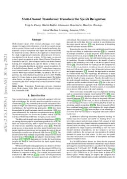 Multi-Channel Transformer Transducer for Speech Recognition