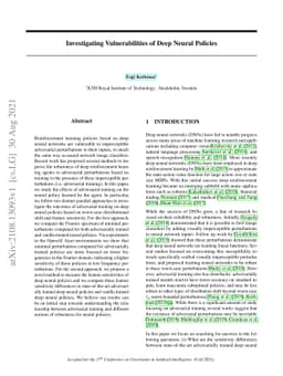Investigating Vulnerabilities of Deep Neural Policies