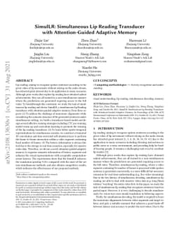 SimulLR: Simultaneous Lip Reading Transducer with Attention-Guided
  Adaptive Memory