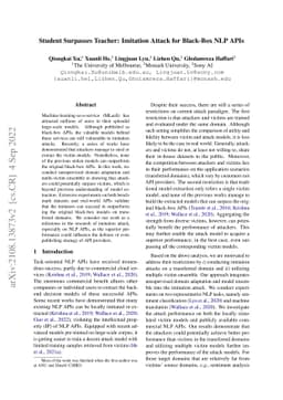 Student Surpasses Teacher: Imitation Attack for Black-Box NLP APIs