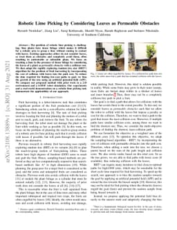 Robotic Lime Picking by Considering Leaves as Permeable Obstacles