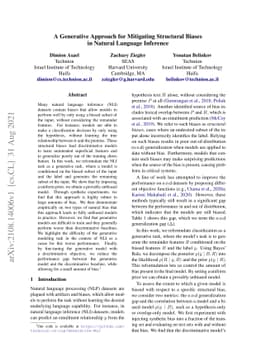 A Generative Approach for Mitigating Structural Biases in Natural
  Language Inference