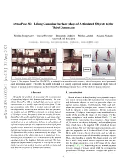 DensePose 3D: Lifting Canonical Surface Maps of Articulated Objects to
  the Third Dimension