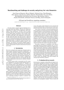 Benchmarking and challenges in security and privacy for voice biometrics