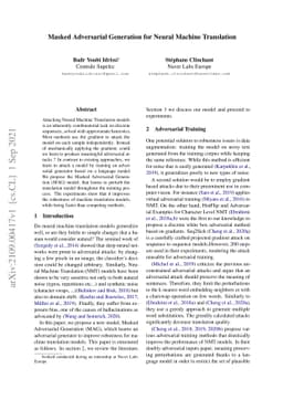 Masked Adversarial Generation for Neural Machine Translation