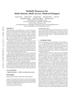 ReMeDi: Resources for Multi-domain, Multi-service, Medical Dialogues
