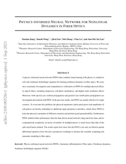 Physics-informed Neural Network for Nonlinear Dynamics in Fiber Optics