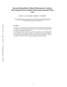 Bayesian Detectability of Induced Polarisation in Airborne
  Electromagnetic Data using Reversible Jump Sequential Monte Carlo
