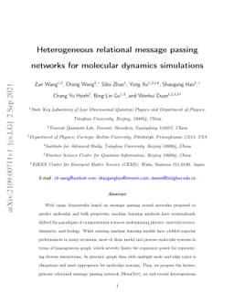 Heterogeneous relational message passing networks for molecular dynamics
  simulations