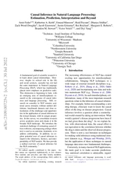 Causal Inference in Natural Language Processing: Estimation, Prediction,
  Interpretation and Beyond