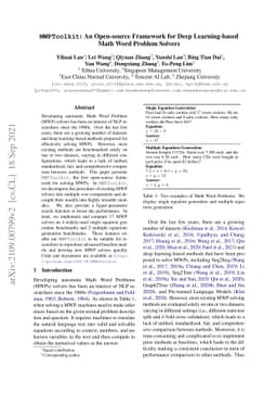 MWPToolkit: An Open-Source Framework for Deep Learning-Based Math Word
  Problem Solvers