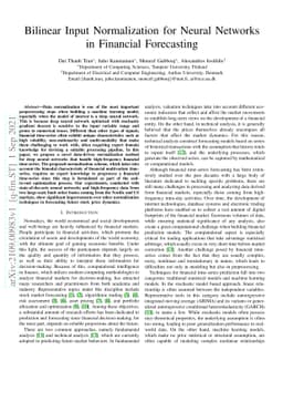 Bilinear Input Normalization for Neural Networks in Financial
  Forecasting