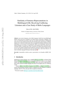 Similarity of Sentence Representations in Multilingual LMs: Resolving
  Conflicting Literature and Case Study of Baltic Languages