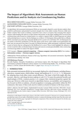 The Impact of Algorithmic Risk Assessments on Human Predictions and its
  Analysis via Crowdsourcing Studies