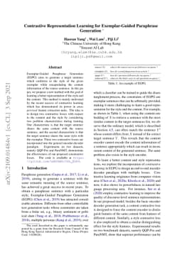 Contrastive Representation Learning for Exemplar-Guided Paraphrase
  Generation