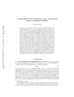 Instabilities in Plug-and-Play (PnP) algorithms from a learned denoiser