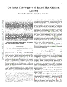 On Faster Convergence of Scaled Sign Gradient Descent