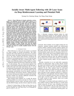 Socially-Aware Multi-Agent Following with 2D Laser Scans via Deep
  Reinforcement Learning and Potential Field