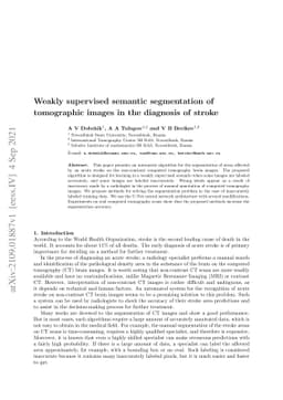 Weakly supervised semantic segmentation of tomographic images in the
  diagnosis of stroke