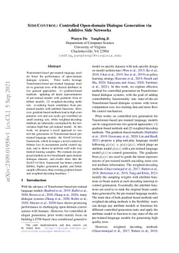 SideControl: Controlled Open-domain Dialogue Generation via Additive
  Side Networks