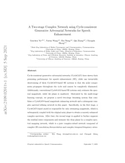 A Two-stage Complex Network using Cycle-consistent Generative
  Adversarial Networks for Speech Enhancement