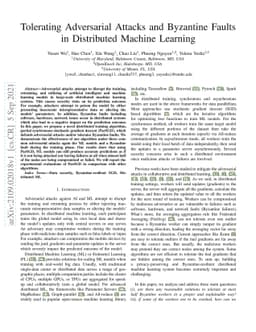 Tolerating Adversarial Attacks and Byzantine Faults in Distributed
  Machine Learning