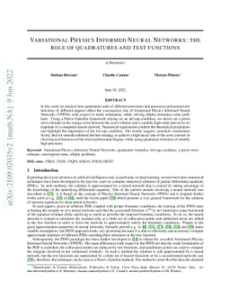 Variational Physics Informed Neural Networks: the role of quadratures
  and test functions