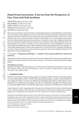 Deep Person Generation: A Survey from the Perspective of Face, Pose and
  Cloth Synthesis