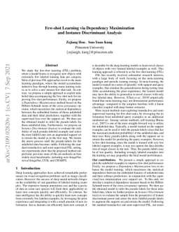 Few-shot Learning via Dependency Maximization and Instance Discriminant
  Analysis