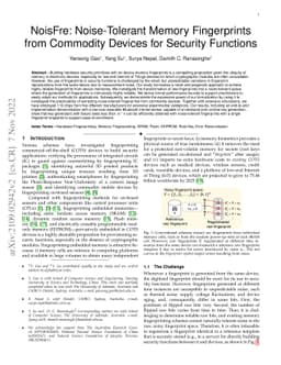 NoisFre: Noise-Tolerant Memory Fingerprints from Commodity Devices for
  Security Functions