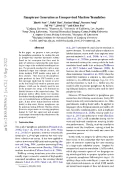 Paraphrase Generation as Unsupervised Machine Translation