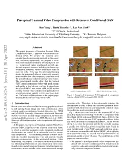 Perceptual Learned Video Compression with Recurrent Conditional GAN