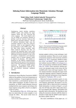 Infusing Future Information into Monotonic Attention Through Language
  Models