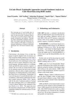ExCode-Mixed: Explainable Approaches towards Sentiment Analysis on
  Code-Mixed Data using BERT models
